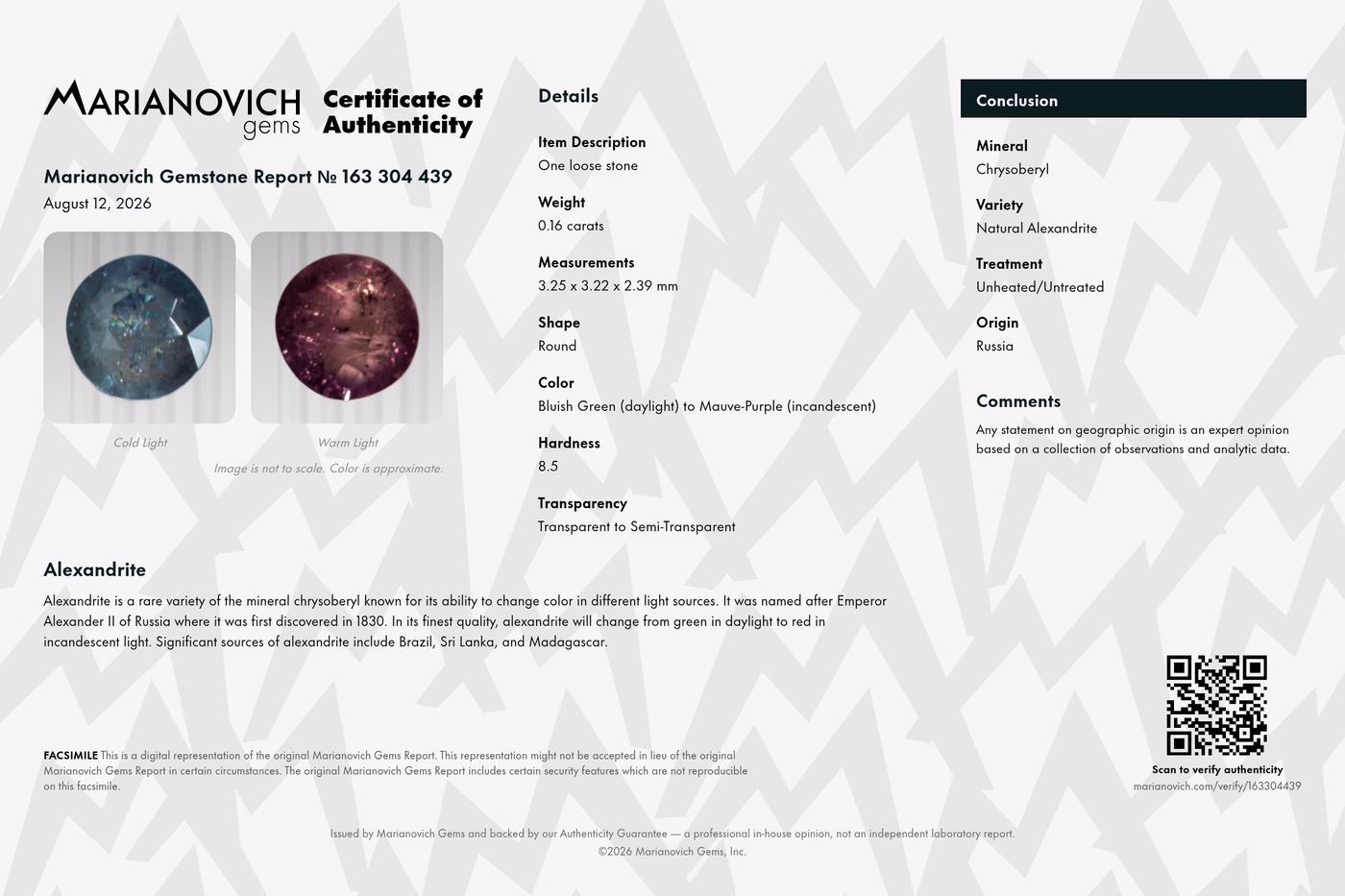 Certificate of Authenticity