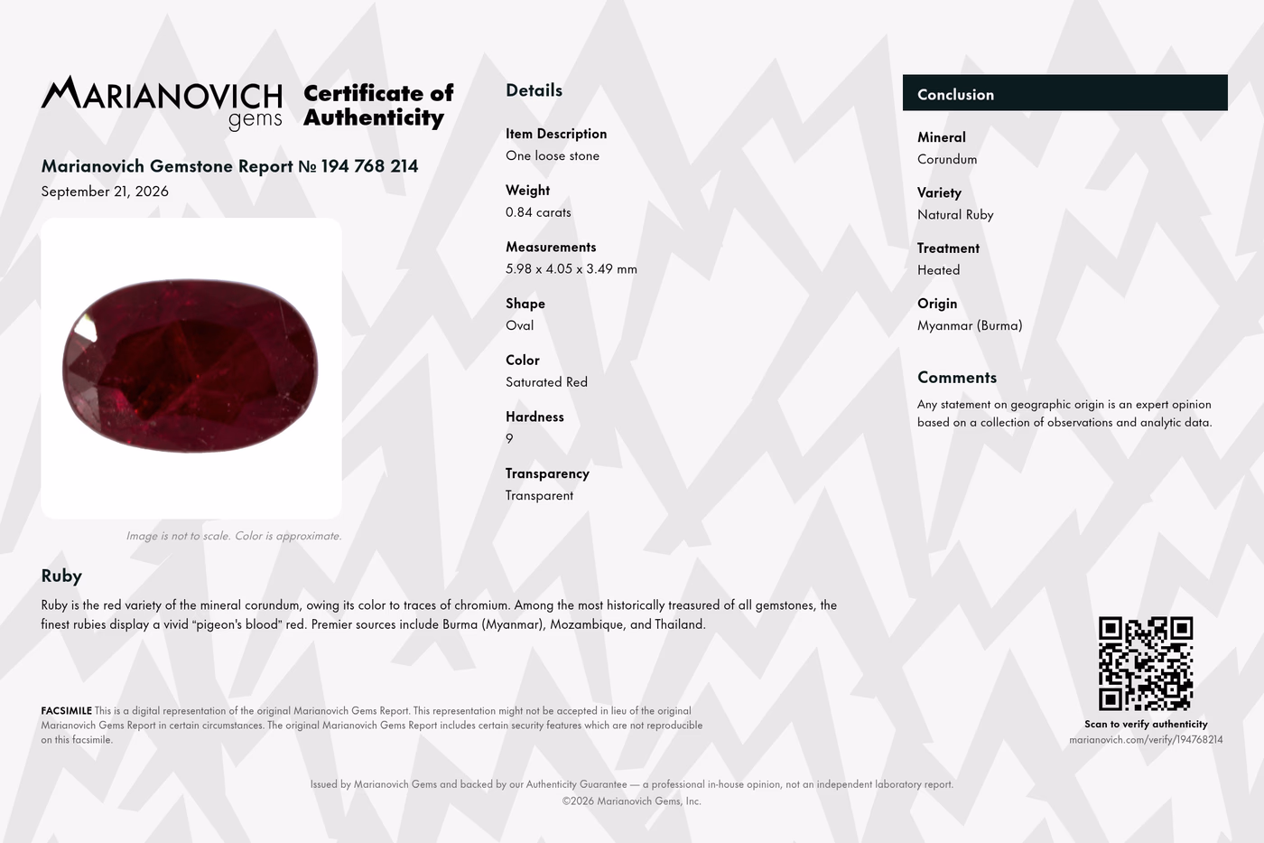 Certificate of Authenticity