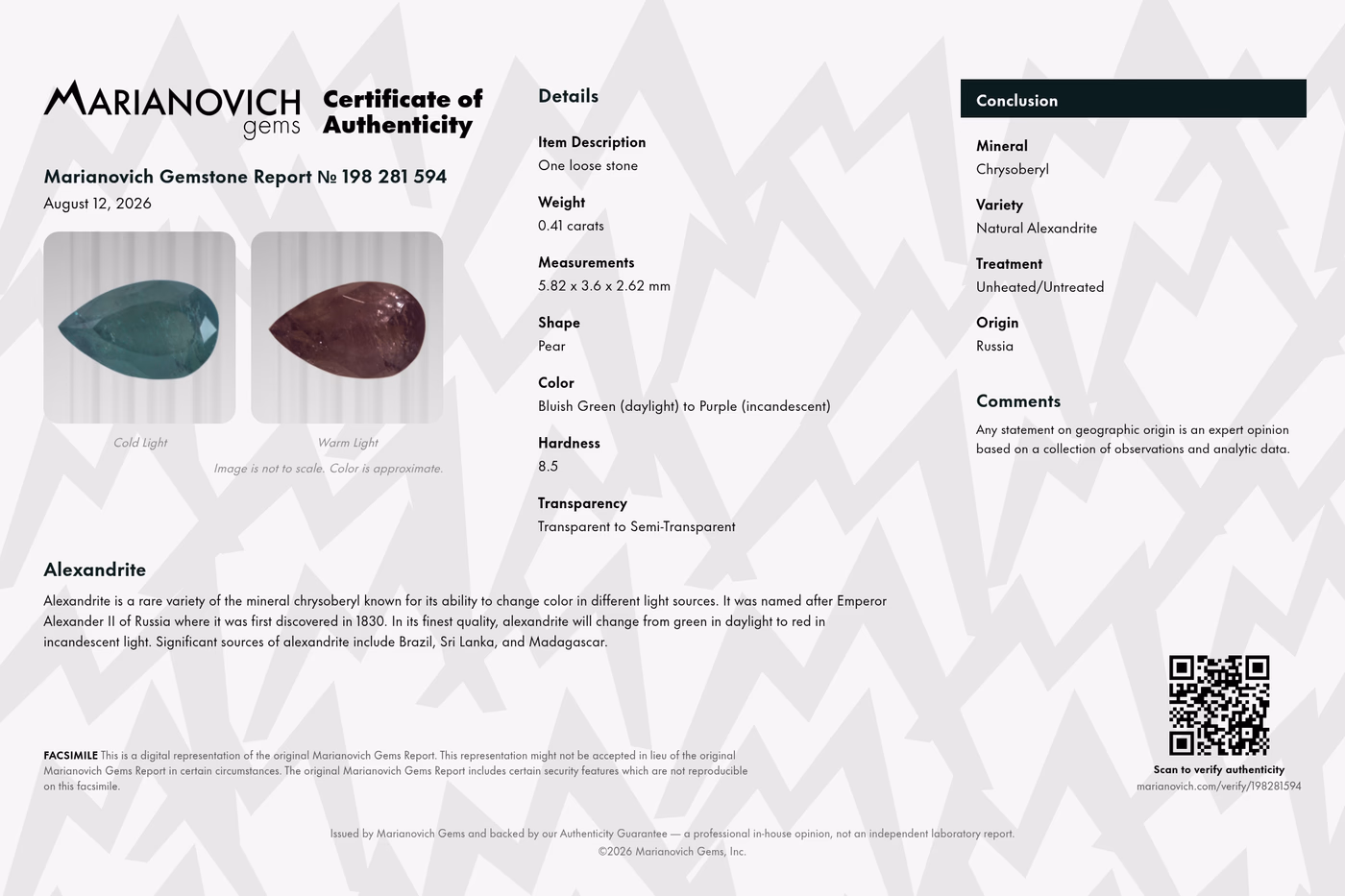 Certificate of Authenticity
