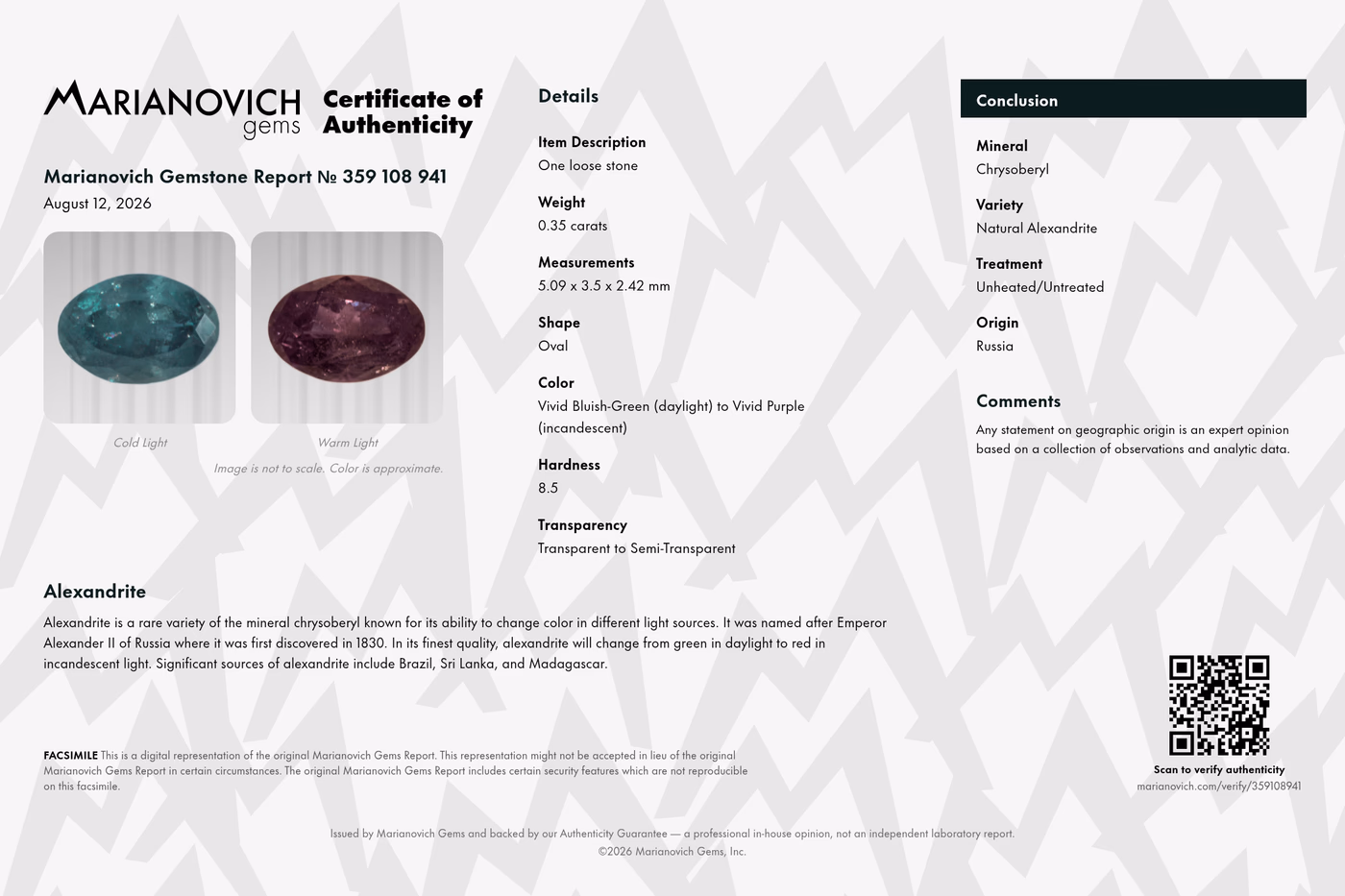 Certificate of Authenticity