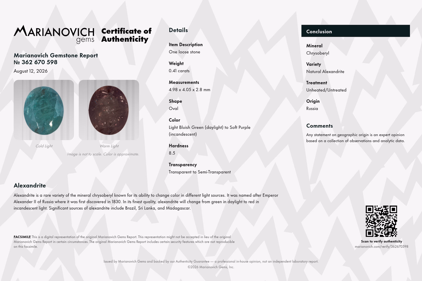 Certificate of Authenticity
