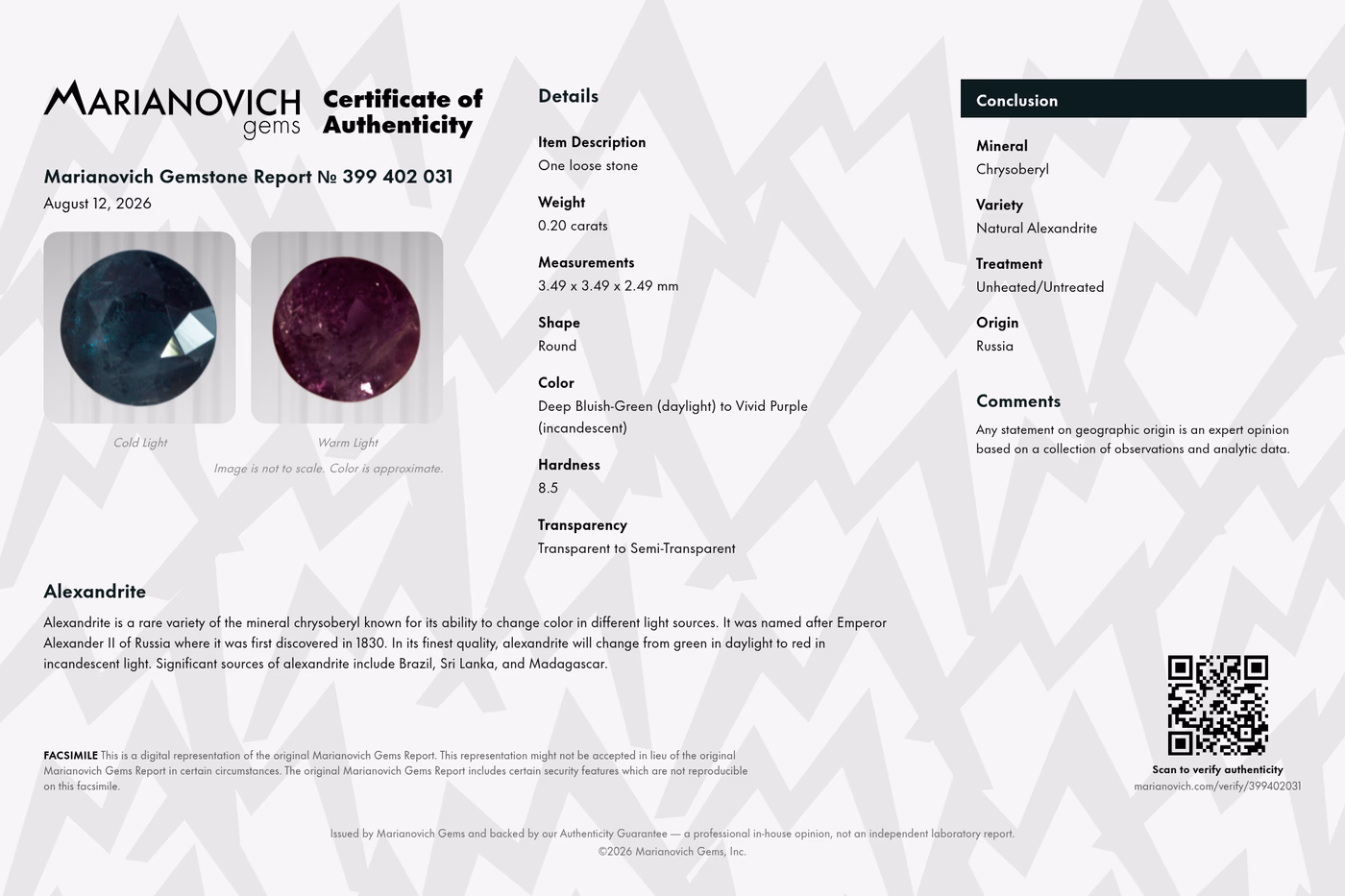 Certificate of Authenticity