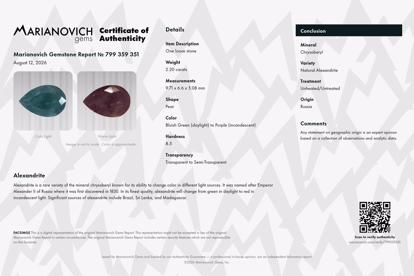 Certificate of Authenticity