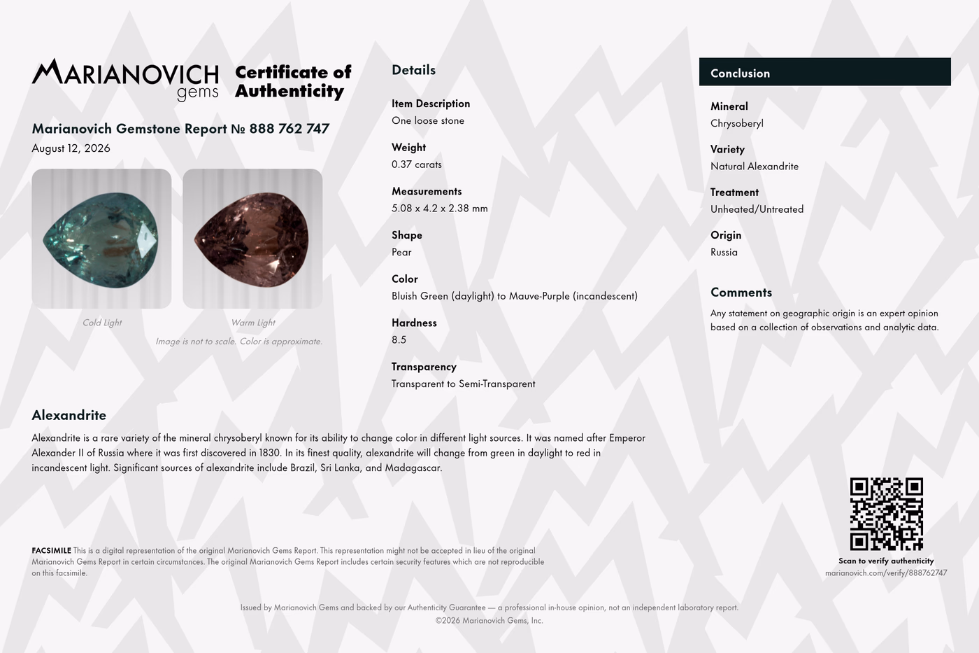 Certificate of Authenticity