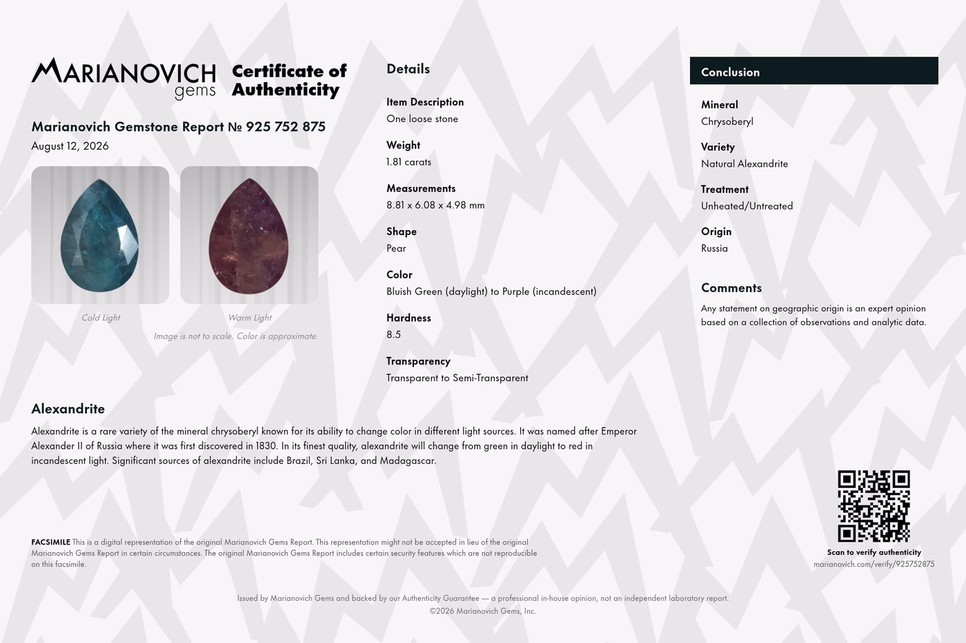 Certificate of Authenticity